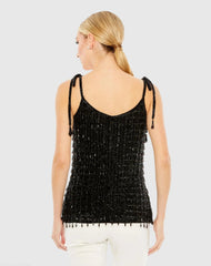 Black Crystal Embellished Soft Tie Cami Top - FINAL SALE
