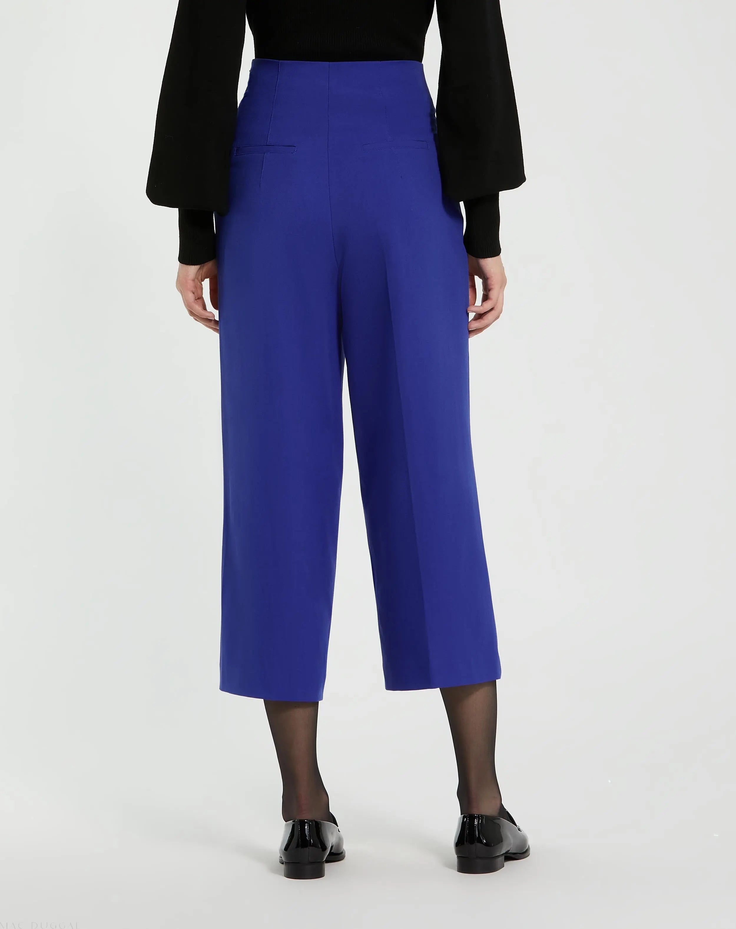 Blue Cropped Crepe Wide Leg Work Pant - FINAL SALE
