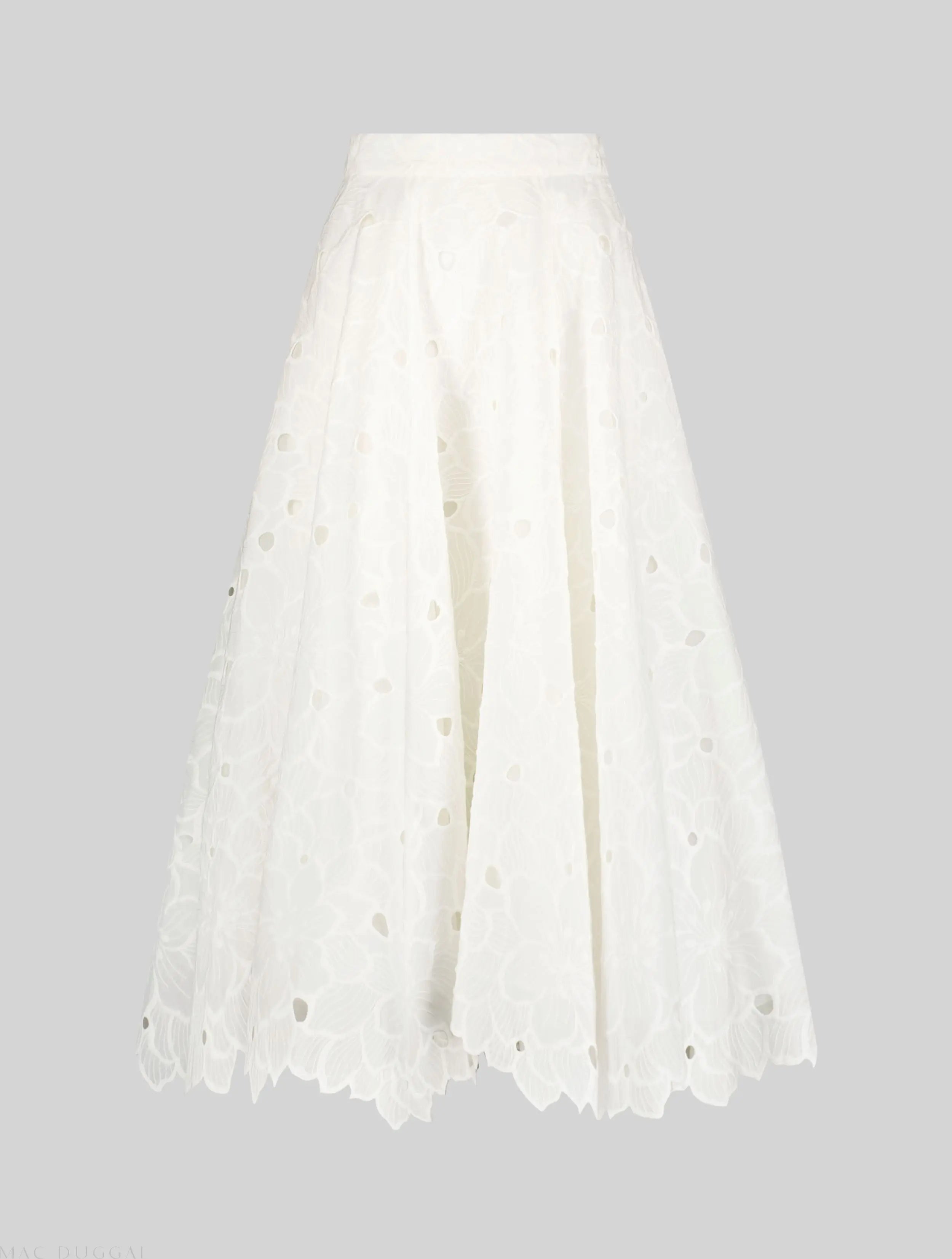 White Embroidered Floral A-line Midi Skirt - FINAL SALE