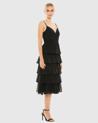 Black Ruffle Layered V-Neck Midi Dress - FINAL SALE
