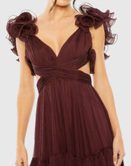Dark Red Ruffle Tiered Cut-Out Chiffon Dress - FINAL SALE