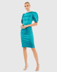 Satin Puff Sleeve Fitted Mini Dress