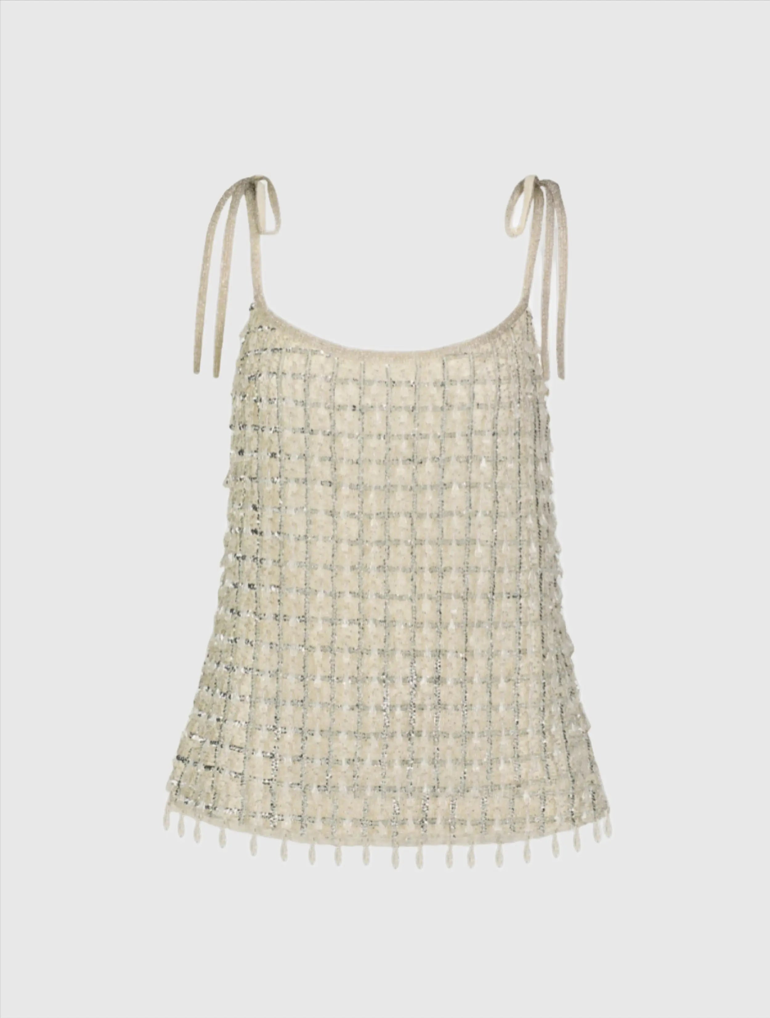 Silver Crystal Embellished Soft Tie Cami Top