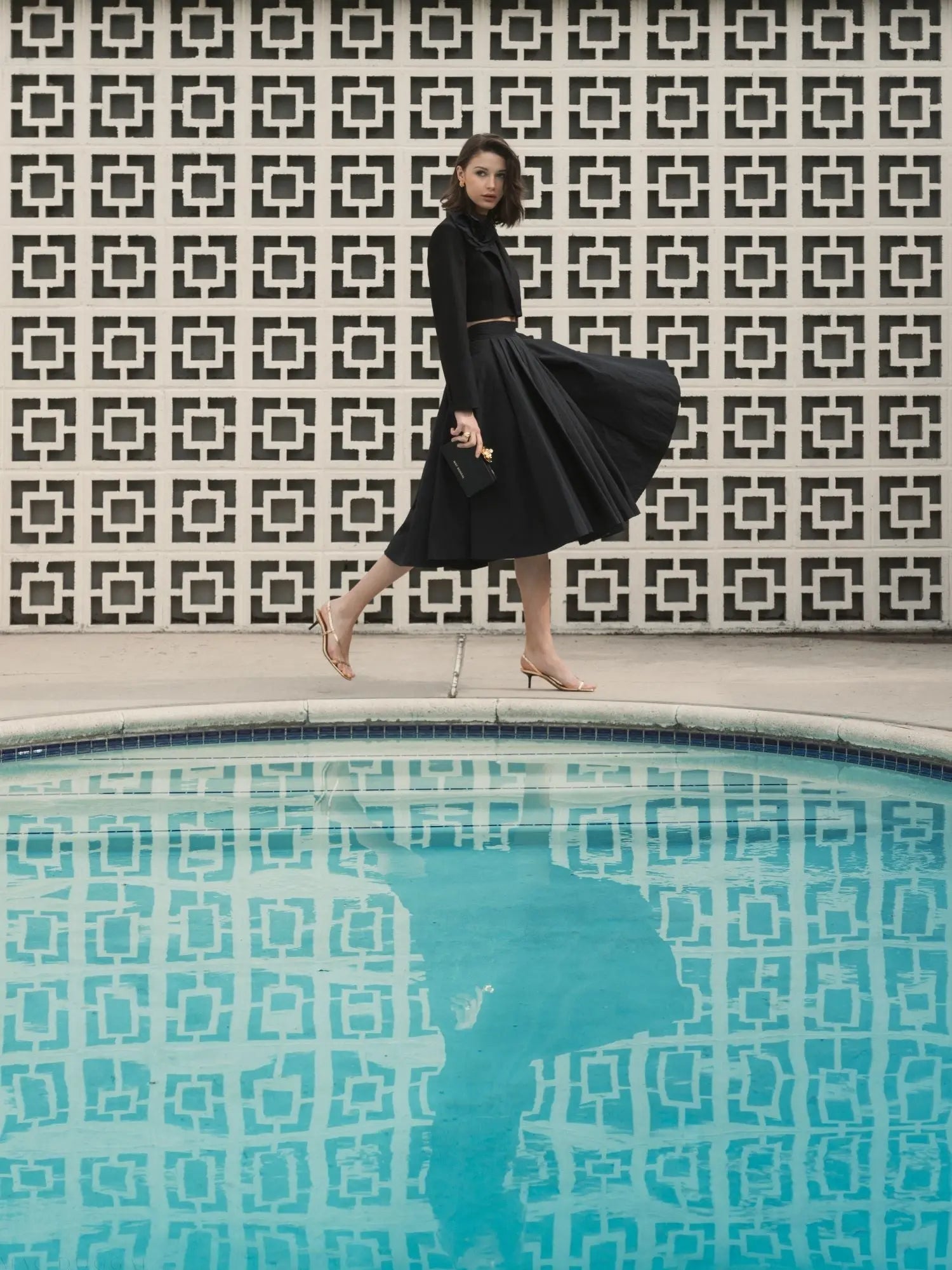 The Bubbly Black Faille High Waisted Midi Full Circle Skirt